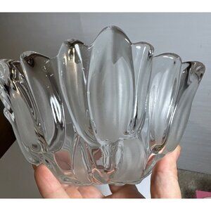 Mikasa Bowl Tulips Frosted & Crystal Clear Glass Sculpted 6.5" Diameter